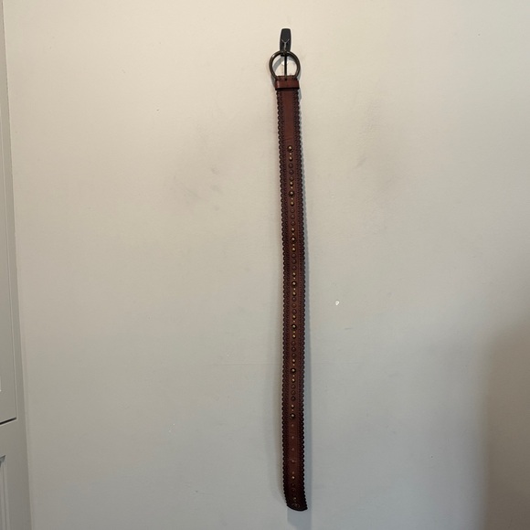 Danier Brown Leather Belt Gold Studs Brass Circle Buckle Size Medium - Picture 11 of 14